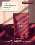 Tiffanya Desire Cubes pouch, 30 gummies, with two sugar-dusted cubes. Customer review: My whole body was one big yes, Emilie K. New Sweet & Spicy edition. Loved by 90,000+ women