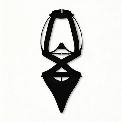 Tiffanya Cut-Out Harness Bodysuit – Black – Ibiza