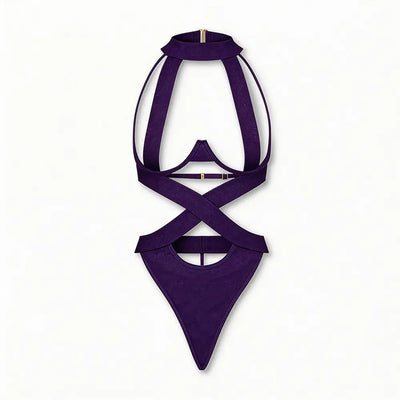 Tiffanya Cut-Out Harness Bodysuit – Purple – Ibiza