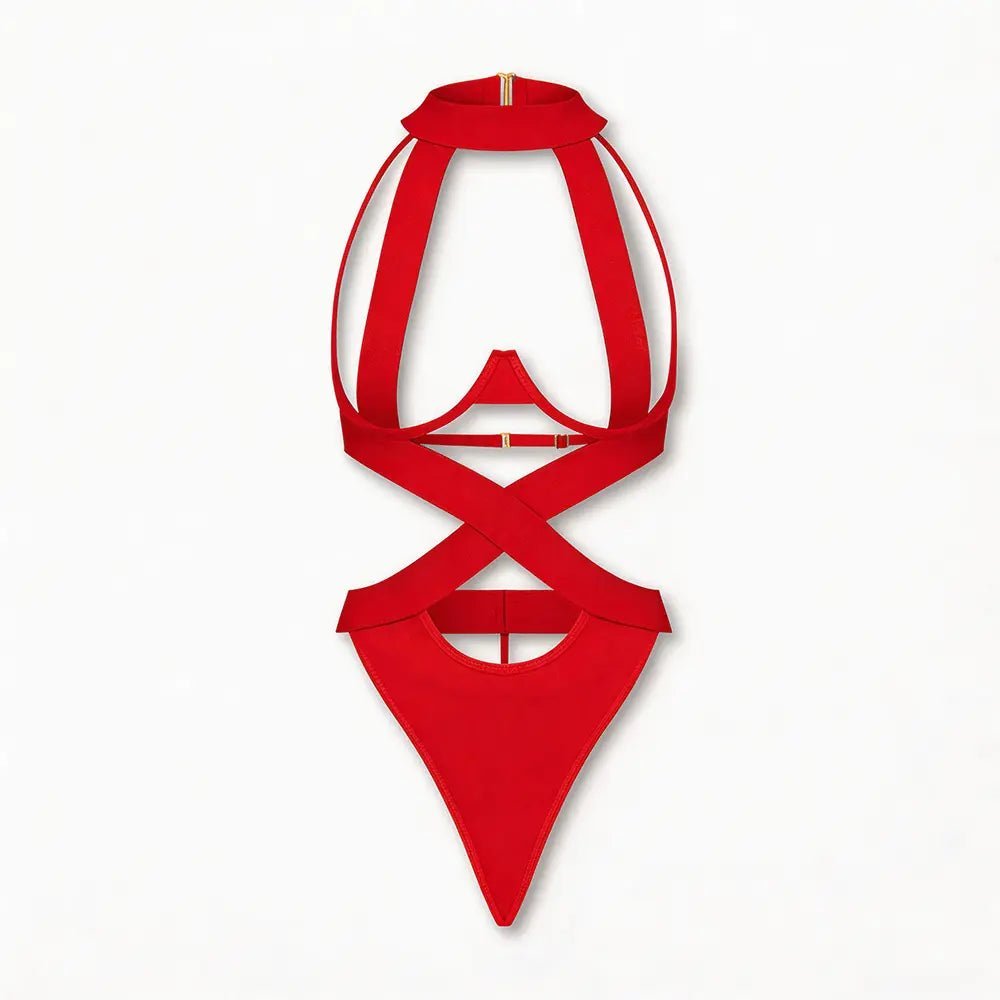 Tiffanya Cut-Out Harness Bodysuit – Red – Ibiza - Tiffanya Store