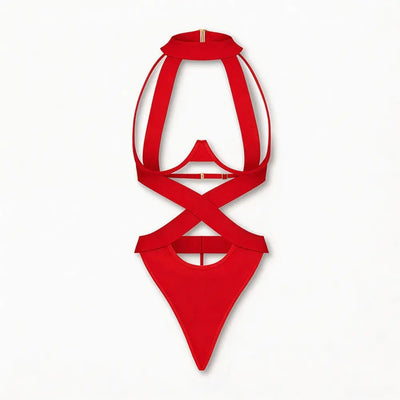 Tiffanya Cut-Out Harness Bodysuit – Red – Ibiza