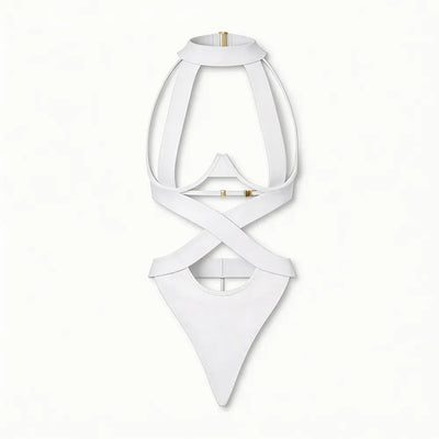 Tiffanya Cut-Out Harness Bodysuit – White – Ibiza
