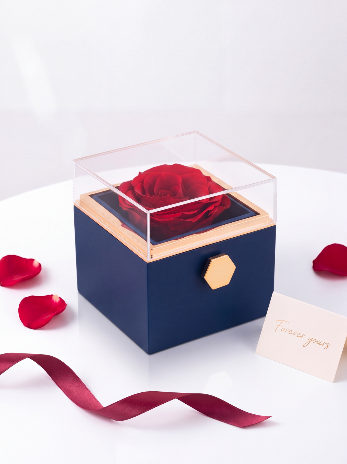 Tiffanya Eternal Rose Box - Navy blue box with red rose - Tiffanya Store