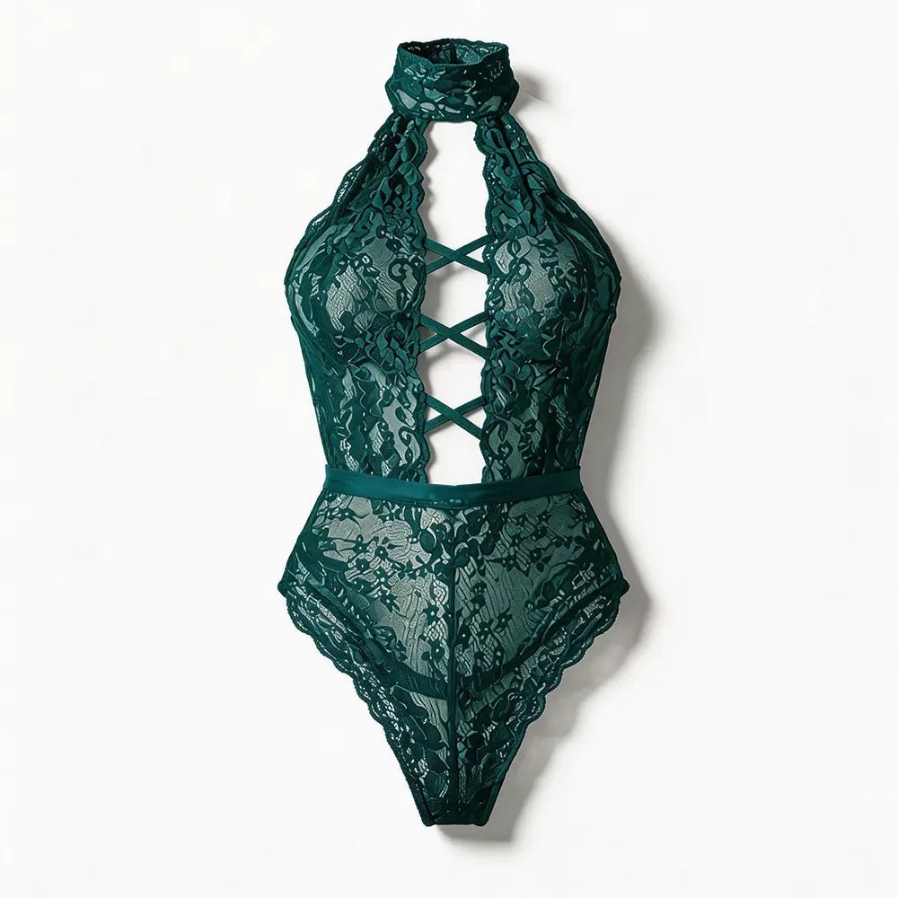 Tiffanya Halter Neck Lace-Up Lace Bodysuit – Green – Positano - Tiffanya Store