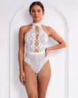 Tiffanya Halter Neck Lace-Up Lace Bodysuit – White – Positano - Tiffanya Store