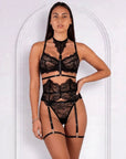 Tiffanya Lace Lingerie Set with Choker & Garter Belt – Black – Portofino - Tiffanya Store