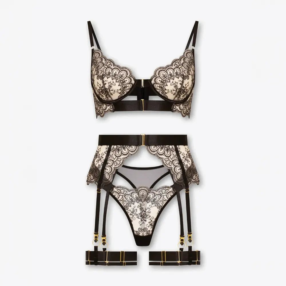 Tiffanya Lace Lingerie Set with Garter Belt – Black – Amalfi - Tiffanya Store