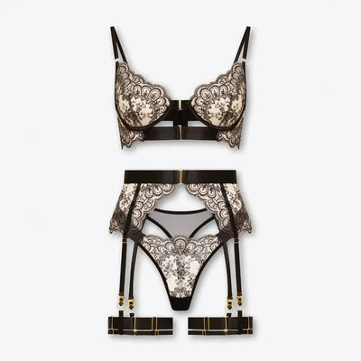 Tiffanya Lace Lingerie Set with Garter Belt – Black – Amalfi