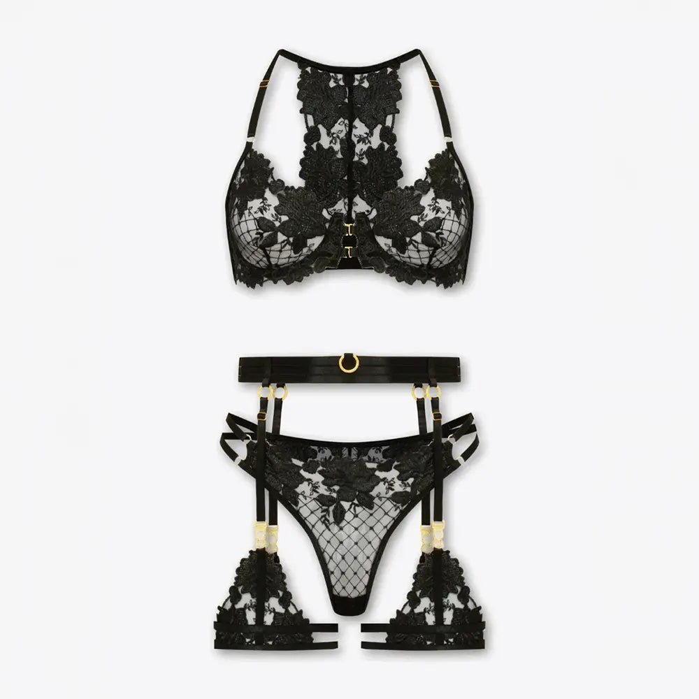Tiffanya Lace Lingerie Set with Garter Belt – Black – Geneva - Tiffanya Store