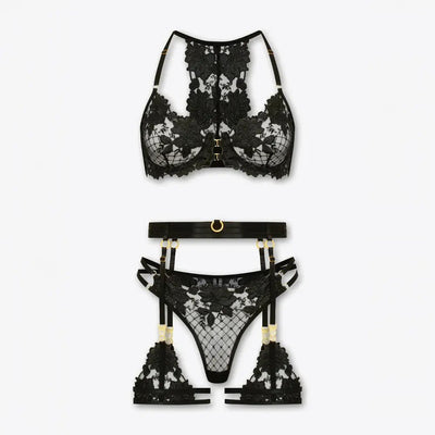 Tiffanya Lace Lingerie Set with Garter Belt – Black – Geneva