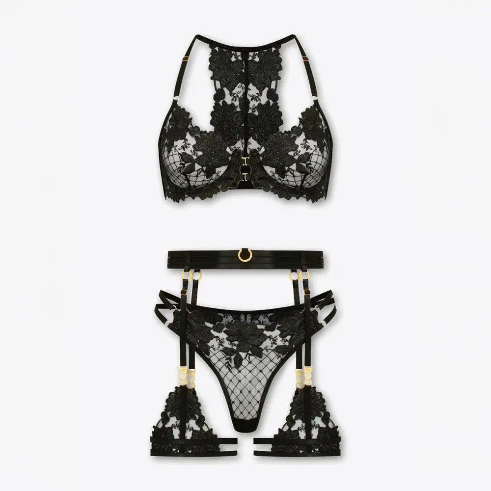 Tiffanya Lace Lingerie Set with Garter Belt – Black – Geneva - Tiffanya Store