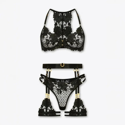 Tiffanya Lace Lingerie Set with Garter Belt – Black – Geneva