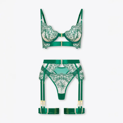 Tiffanya Lace Lingerie Set with Garter Belt – Green – Amalfi