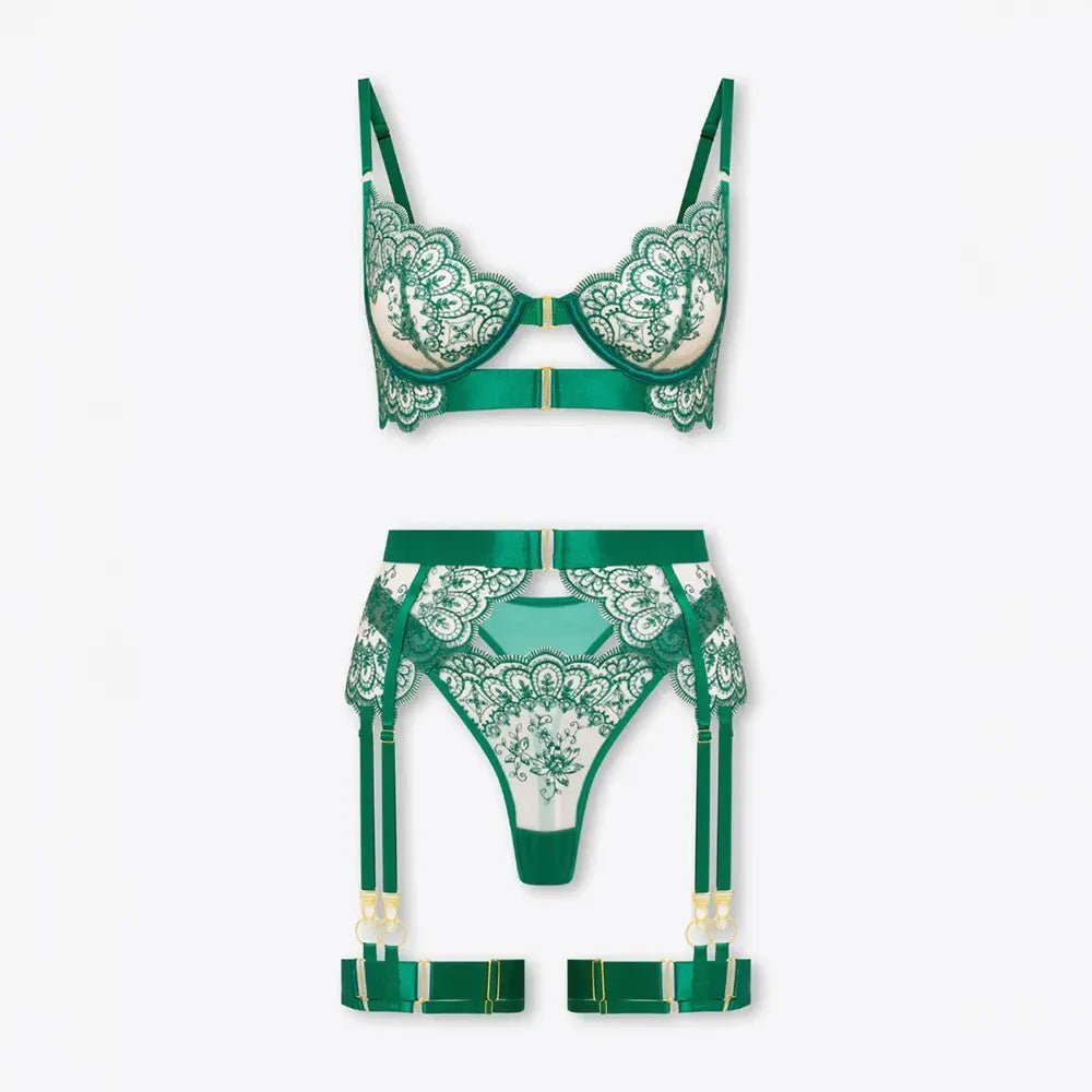 Tiffanya Lace Lingerie Set with Garter Belt – Green – Amalfi - Tiffanya Store