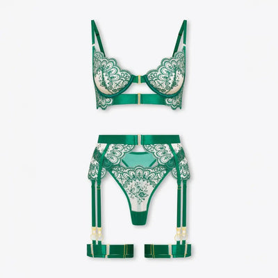 Tiffanya Lace Lingerie Set with Garter Belt – Green – Amalfi