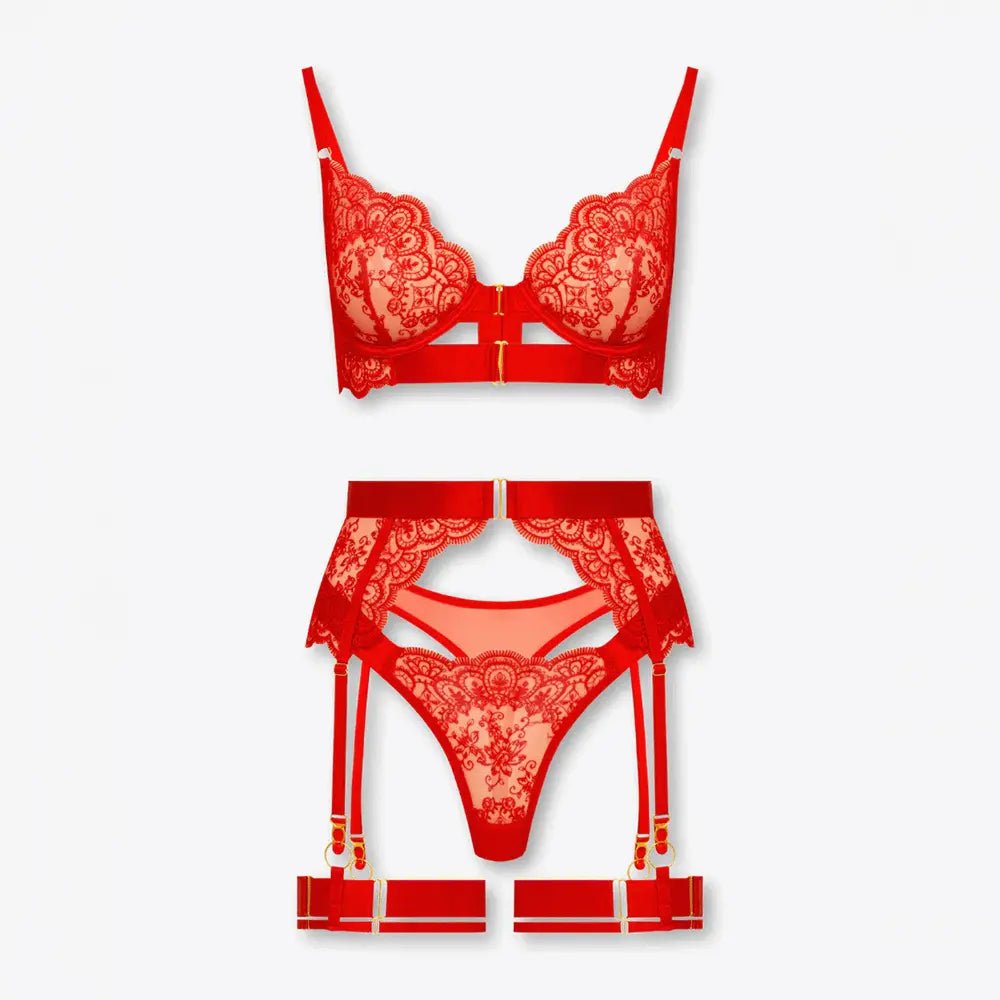 Tiffanya Lace Lingerie Set with Garter Belt – Red – Amalfi - Tiffanya Store