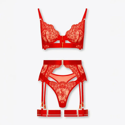 Tiffanya Lace Lingerie Set with Garter Belt – Red – Amalfi