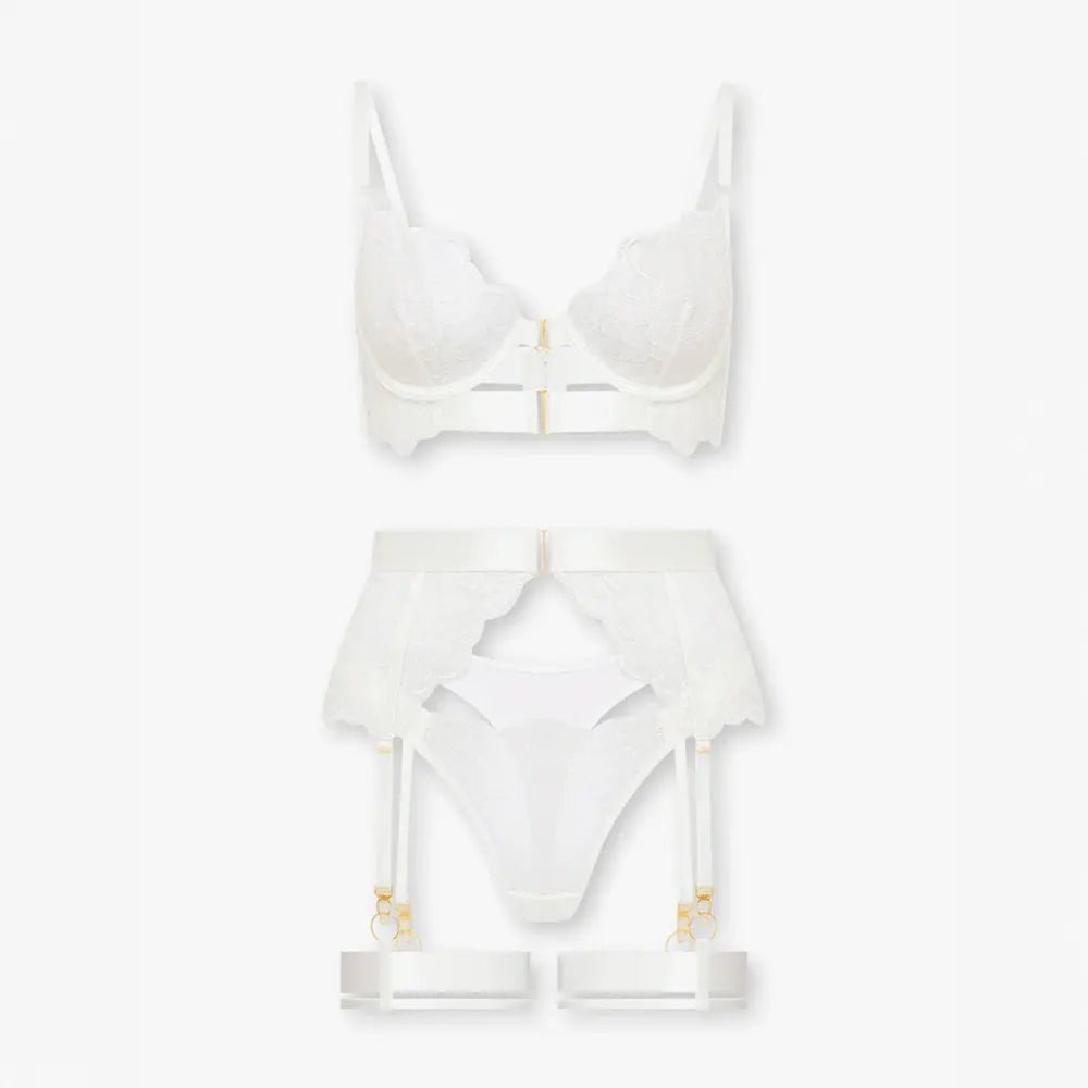 Tiffanya Lace Lingerie Set with Garter Belt – White – Amalfi - Tiffanya Store