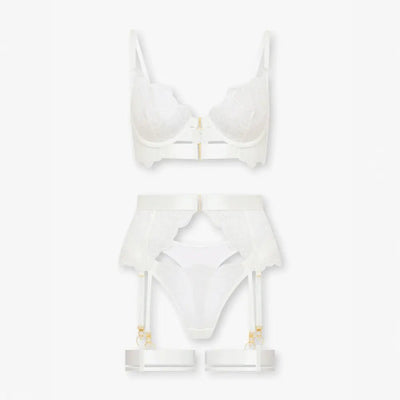 Tiffanya Lace Lingerie Set with Garter Belt – White – Amalfi