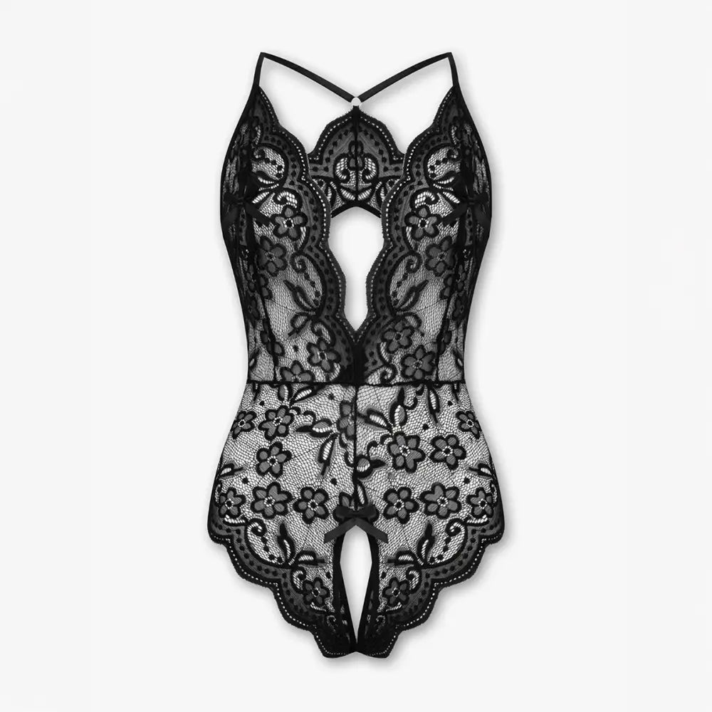 Tiffanya Open Back Lace Crotchless Bodysuit – Black – Monaco - Tiffanya Store