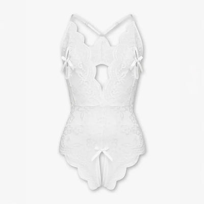 Tiffanya Open Back Lace Crotchless Bodysuit – White – Monaco