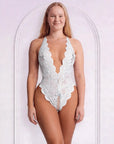 Tiffanya Open Back Lace Crotchless Bodysuit – White – Monaco - Tiffanya Store