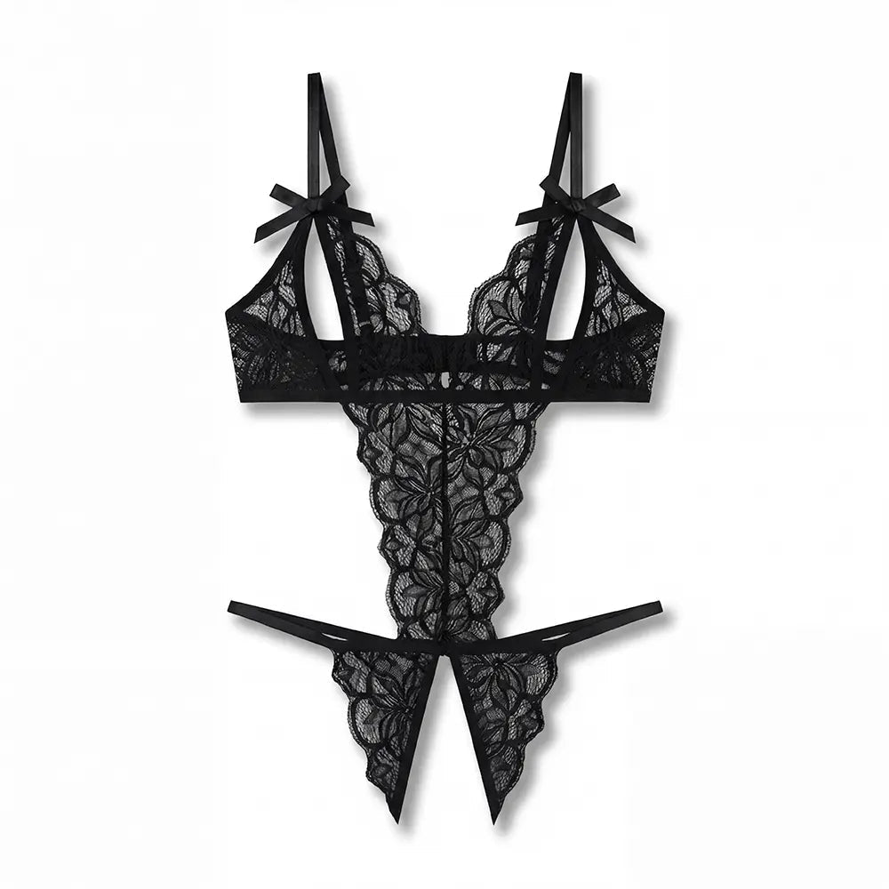 Tiffanya Plunge Lace Crotchless Bodysuit – Black – St-Tropez - Tiffanya Store