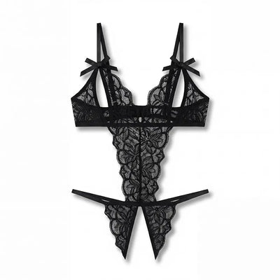 Tiffanya Plunge Lace Crotchless Bodysuit – Black – St-Tropez