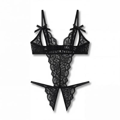 Tiffanya Plunge Lace Crotchless Bodysuit – Black – St-Tropez