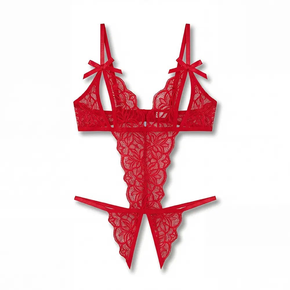 Tiffanya Plunge Lace Crotchless Bodysuit – Red – St-Tropez - Tiffanya Store