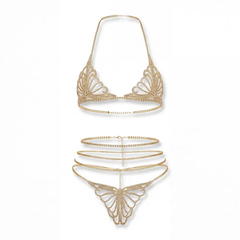 Tiffanya Rhinestone Chain Lingerie Set – Gold – Marbella - Tiffanya Store