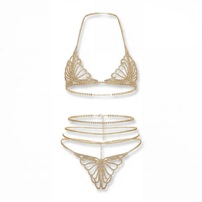 Tiffanya Rhinestone Chain Lingerie Set – Gold – Marbella