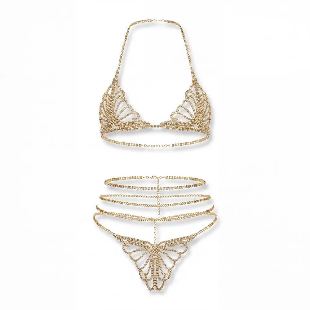 Tiffanya Rhinestone Chain Lingerie Set – Gold – Marbella - Tiffanya Store