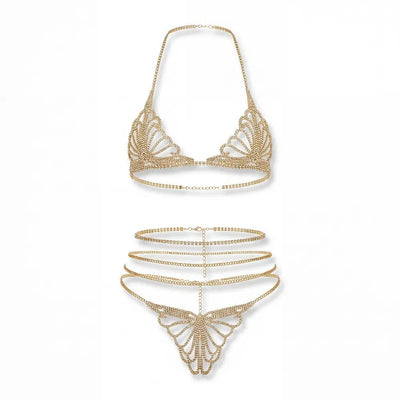 Tiffanya Rhinestone Chain Lingerie Set – Gold – Marbella